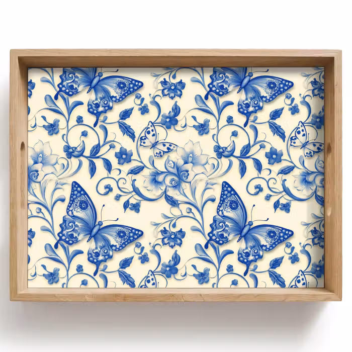 Tray - Butterflies - Flowers - Blue - Botanical