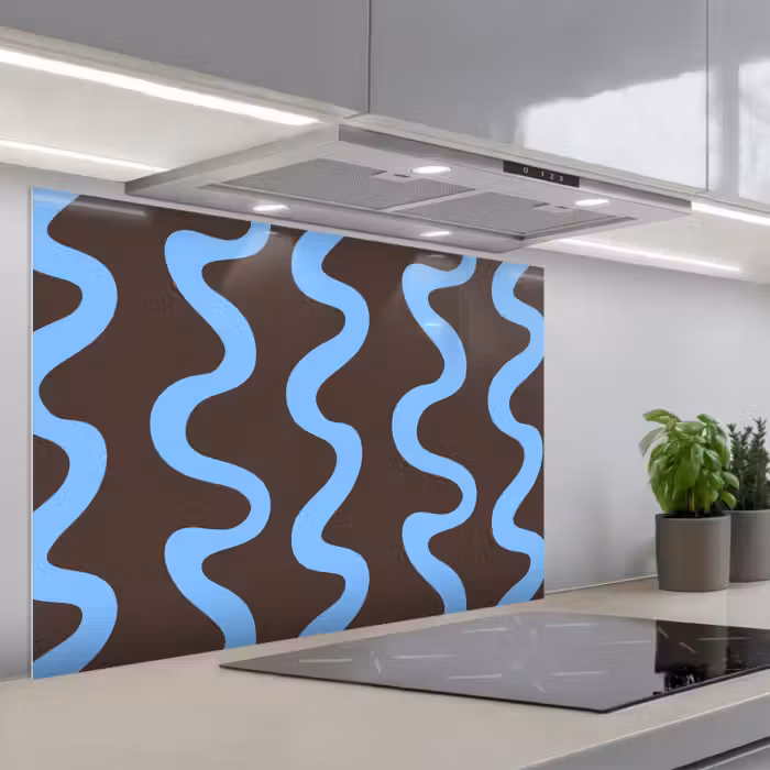 Kitchen splashback for hob - Winding lines - Blue - Brown - Minimalist