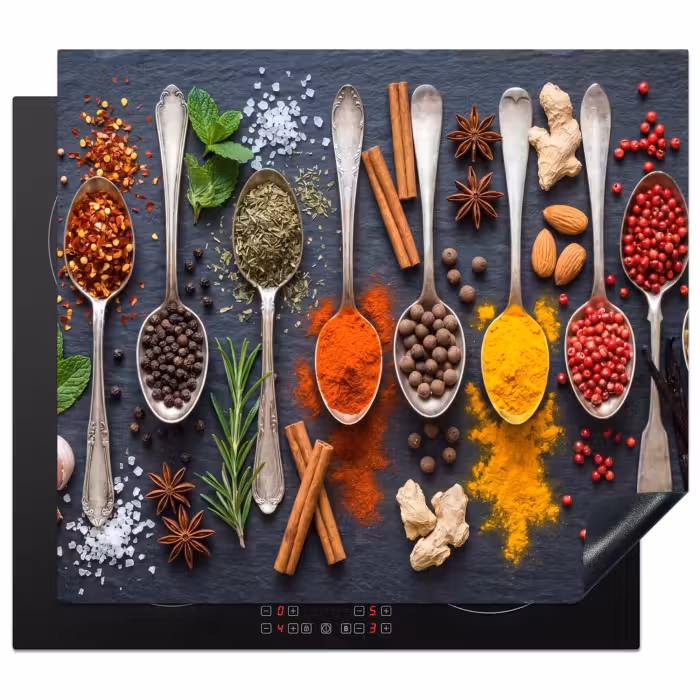 Induction hob cover - Spices - Spoons - Culinary - Colorful - Atmospheric
